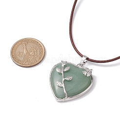 Natural Green Aventurine Heart Pendant Necklace with Cowhide Leather Cords&nbsp;NJEW-JN04598-03