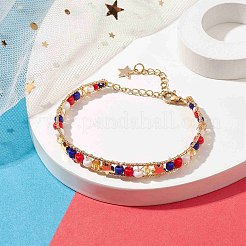 Star Brass Cuff Bangles with Glass Seed Beaded&nbsp;BJEW-MZ00053