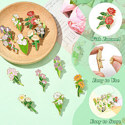 14Pcs 14 Styles Flower Enamel Pins&nbsp;JEWB-CJ0001-75