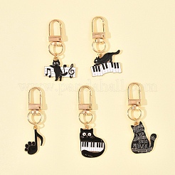 5Pcs Cat & Music Theme Alloy Enamel Pendant Decoration&nbsp;HJEW-FS00035-03