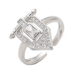 Brass Micro Pave Clear Cubic Zirconia Cuff Finger Rings for Women&nbsp;RJEW-U033-10P