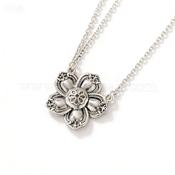 Vintage Alloy 5-Petal Flower Pendant 2-Strand Cable Chain Necklaces for Women&nbsp;WGE0472-01