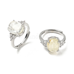 Brass Micro Pave Cubic Zirconia with Natural & Synthetic Gemstone Cuff Open Rings&nbsp;RJEW-T035-01P-M