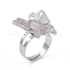 Gemstone Butterfly Adjustable Ring&nbsp;RJEW-H133-02
