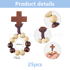 25Pcs Wood Cross & Round Beads Finger Rings&nbsp;RJEW-DC0001-23B