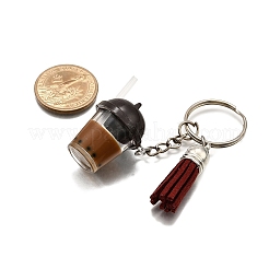 Faux Suede Tassel & Imitation Bubble Tea Resin Keychain&nbsp;KEYC-JKC01203-02