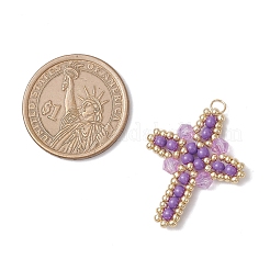 Glass Seed Beaded Cross Pendants&nbsp;PALLOY-MZ00826-03