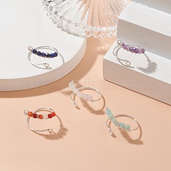 Natural Mixed Gemstone Round Beaded Open Cuff Rings&nbsp;RJEW-JR00566