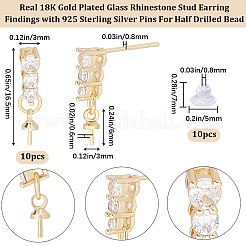 10Pcs Brass Glass Rhinestone Stud Earring Findings&nbsp;KK-BBC0009-24