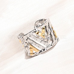 304 Stainless Steel Hollow Out Triangle Cuff Rings&nbsp;RJEW-G370-01GP