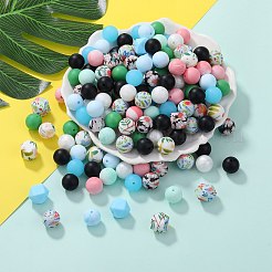 89Pcs Colorful Pattern Printed Silicone Beads Sets&nbsp;SIL-SZ0002-54D