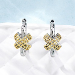 X-Shaped Brass Micro Pave Clear Cubic Zirconia Hoop Earrings&nbsp;EJEW-H158-18A-GP