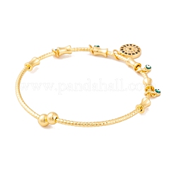 Brass Pave Clear & Black Cubic Zirconia Charm Bangles for Women&nbsp;BJEW-S147-20C-G