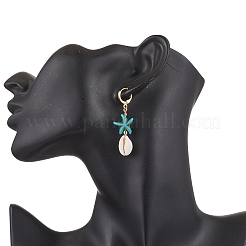 Starfish Synthetic Turquoise Hoop Earrings&nbsp;EJEW-JE06440