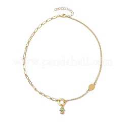 Brass Micro Pave Cubic Zirconia Hamsa Hand Pendant Necklaces&nbsp;NJEW-JN04729