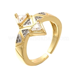 Brass Micro Pave Clear Cubic Zirconia Cuff Rings&nbsp;RJEW-U035-10GP