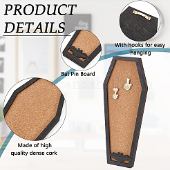 Coffin with Bat Wall Mounted Brooch Jewelry Display Cork Tray&nbsp;AJEW-WH0475-45E