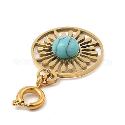 Natural Green Turquoise Flat Round Boho Pendants Decorations&nbsp;STAS-K260-02G