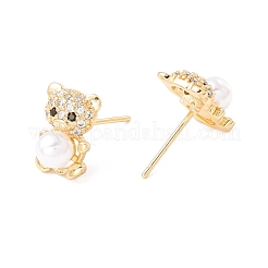 Cubic Zirconia Bear Stud Earrings with Acrylic Pearl&nbsp;EJEW-F282-26G