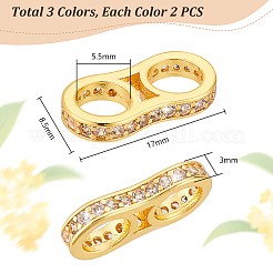 6Pcs 3 Colors Brass Pave Clear Cubic Zirconia Connector Charms&nbsp;KK-PH0006-66