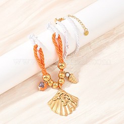 Ocean 304 Stainless Steel Shell Shape Pendant Polyester Rope Necklaces for Women&nbsp;NJEW-K252-10G