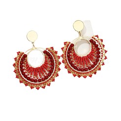 Flat Round 304 Stainless Steel Glass Seed Beads Dangle Stud Earrings&nbsp;FS-WG93AED-06