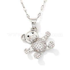 Cartoon Bear Brass Micro Pave Shiny Clear Cubic Zirconia Pendant Necklaces for Women&nbsp;EB4011-1