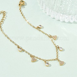 304 Stainless Steel Pave Clear Cubic Zirconia Triangel Charm Bracelets for Women&nbsp;BJEW-C151-03G