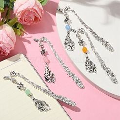 Natural & Dyed Malaysia Jade Round Beaded Alloy Bookmarks&nbsp;AJEW-JK00292