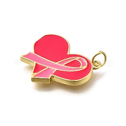 October Breast Cancer Pink Awareness Ribbon Brass Enamel Pendants&nbsp;KK-S517-04C-G