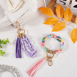 2Pcs 2 Styles Acrylic & Zine Alloy & PU Pendant Decoration&nbsp;KEYC-CN0001-07A