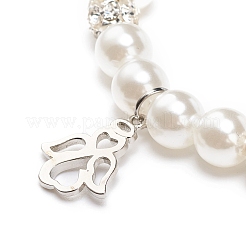 ABS Plastic Imitation Pearl  & Rhinestone Beaded Stretch Bracelet with Alloy Charm for Women&nbsp;BJEW-JB08526-03
