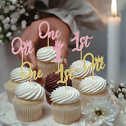 Paper & Glitter Sequins Cake Toppers with Bamboo Stick&nbsp;DIY-WH20087-001