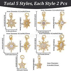 10Pcs 5 Styles Brass Micro Pave Clear Cubic Zirconia Pendants&nbsp;KK-BBC0028-74