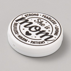 Flat Round with Word Food Grade Eco-Friendly Printed Silicone Focal Beads&nbsp;SIL-SZC0008-07F
