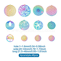 48Pcs 12 Style 201 Stainless Steel Filigree Pendants&nbsp;STAS-FW0001-15