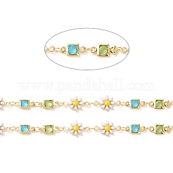 Enamel Flower & Glass Square Link Chains&nbsp;CHC-P009-36G