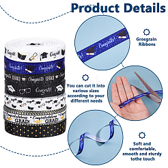 7 Roll 7 Colors Congrats Theme Polyester Printed Grosgrain Ribbon&nbsp;OCOR-PH0004-39