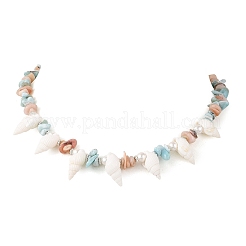 Boho Natural Shell & Larimar & Dyed Morganite Chip Beaded Necklaces for Women&nbsp;NJEW-JN06698