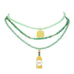 3Pcs 3 Style Alloy Enamel Pendant Necklaces Set with Glass Seed Beaded Chains&nbsp;NJEW-JN04456
