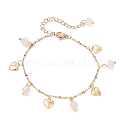 Natural Rose Quartz Round Beads Charm Bracelets&nbsp;BJEW-JB12029-01