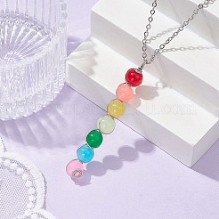 Colorful Glass Round Beaded Pendant Necklaces&nbsp;NJEW-JN04581-02