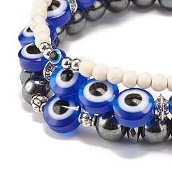 3Pcs 3 Style Synthetic Turquoise(Dyed) & Hematitie Round Beaded Stretch Bracelets Set&nbsp;BJEW-JB07620