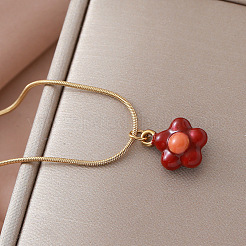 Vintage European 304 Stainless Steel Enamel Red Flower Pendant Necklaces for Women&nbsp;AZ4977