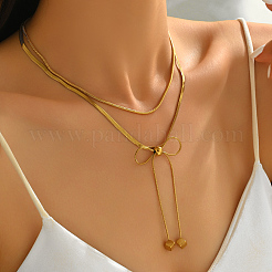 French Elegant Stainless Steel Double Layer Bowknot Tassel Necklaces for Parties and Celebrations&nbsp;JM5687