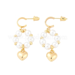 Brass ABS Plastic Pearl Dangle Stud Earrings&nbsp;EJEW-U040-19G