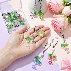 12Pcs 6 Colors Acrylic & Glass & Lampwork Mobile Straps&nbsp;HJEW-CJ00077
