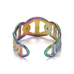 Rainbow Color Ion Plating(IP) 304 Stainless Steel Hollow Open Cuff Ring for Women&nbsp;RJEW-A005-25MC