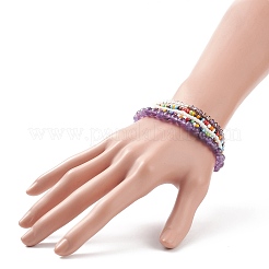 Faceted Glass & Natural Amethyst Stretch Beaded Bracelets Sets&nbsp;BJEW-TA00202-04