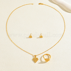 Diamond Brass Stud Earrings & Pendant Necklaces & Rings Sets for Women&nbsp;YM9426